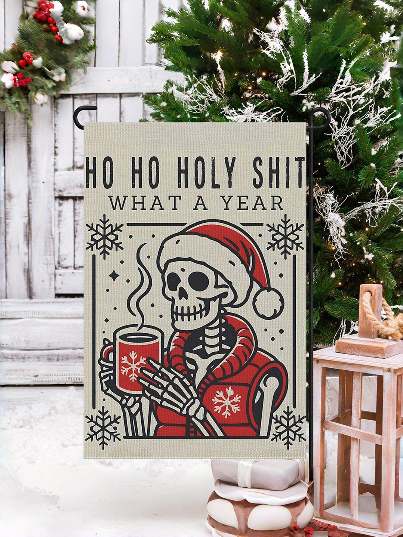 Personalization Funny Christmas Skeleton Garden Flag